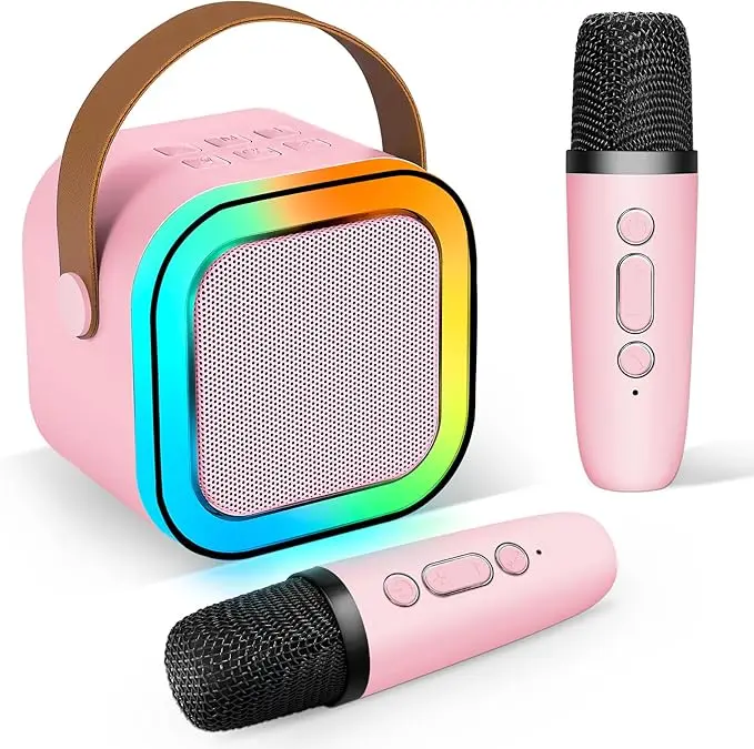 Home Party Mini Karaoke Machine for Kids, Teens, Adults & Girls/Boys - Includes 2 Wireless Microphones & LED Lights, Pink Design Karaokemachine Multifunction speaker speaker rack bluetooth speakers bluetooth speakers speaker bluetooth portable