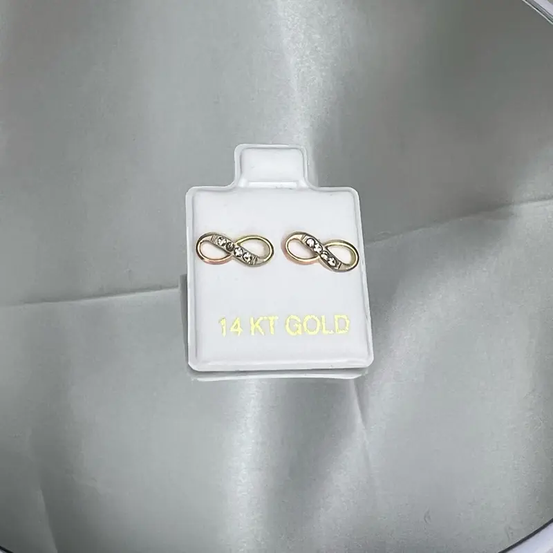 14k Gold Earrings Infinity Design with Tri Gold Colors Accented with Small Stones 14 KT GOLD