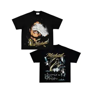 [100% cotton]Michael Jackson King of Pop Vintage Wash Retro Graphic T-Shirt, MJ Y2K Fashion Oversized Tee, Unisex Streetwear Camiseta Verano, Pop Culture Casual Crew Neck Short Sleeve Top, Trendy Summer Outfit, Daily Wear Gift for Music Fans