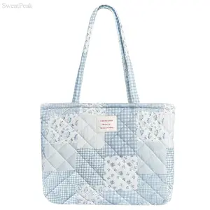 Women's Floral Quilted Tote Bag - Cute Padded Shoulder Style with Zipper, Lightweight Small Gym Option, Aesthetic Everyday Carry Purse for Shopping Travel, Tote Bags, Bags For Women Purses