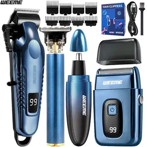 Men's Blue Electric Hair Trimmer Set, USB Rechargeable Multi-Function Clipper, Ideal for Home, Travel, Outdoor Use