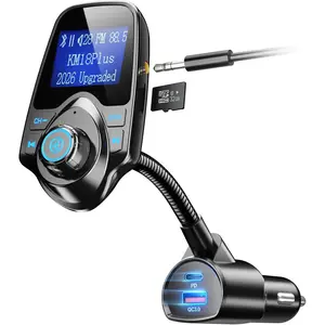 [2026 KM18 Upgraded Version] 48W  5.4  Adapter with Fasting  Ports [PD 30W & QC3.0 18W], Supports Hands-Free Call, 1.44" Screen  Radio FM Transmitter, Black