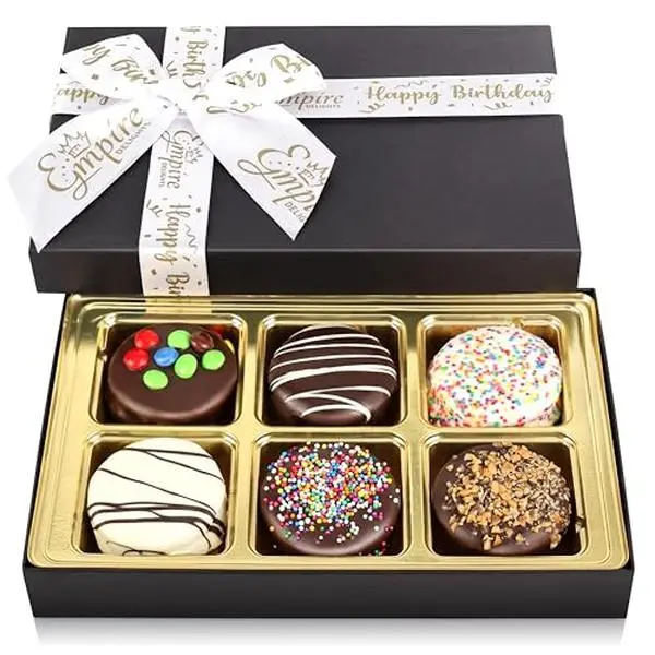 Chocolate Cookies Birthday Gift Basket for Men and Women - Gourmet Happy Birthday treats for Food Gifts, Chocolate Gift Box by Empire Delights, 6 Count