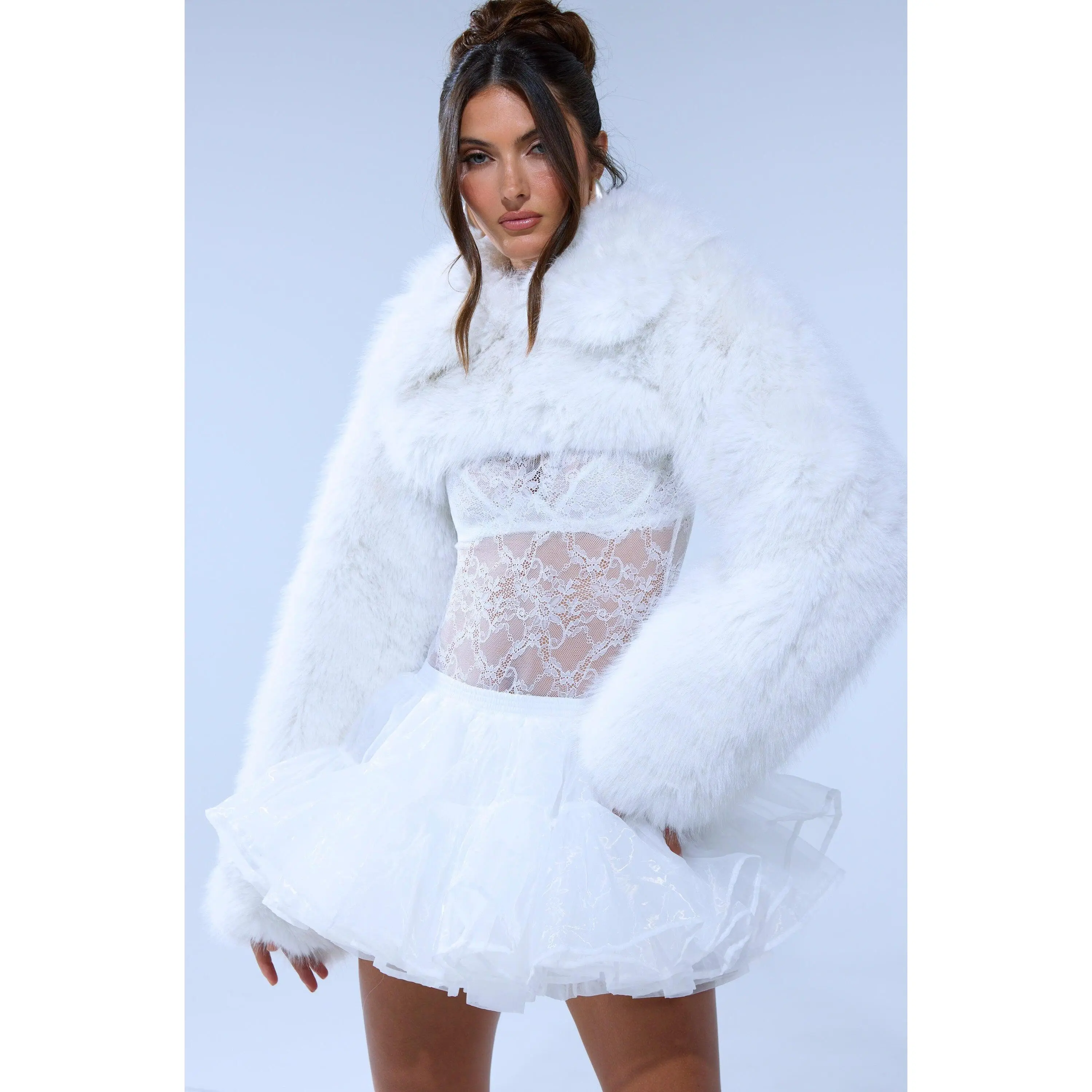 LEILA ULTRA CROP FAUX FUR IN IVORY