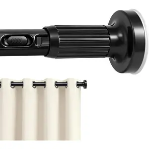 Tension Curtain Rod 39-122 In (3.3-10Ft), Heavy Duty Long Curtain Rods No Drilling for Window, Shower Curtain Rod for Bathroom, Adjustable Outdoor Tension Rod for Patio, Never Rust, Black