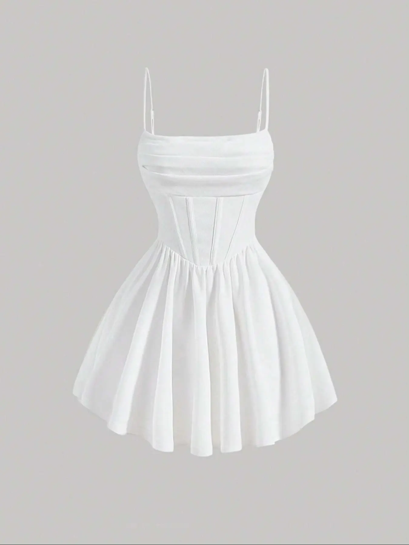 Summer Casual Chic Fashion Pleated Ruched Waist Knit Spaghetti Strap Cami Dress, Elegant Sleeveless Fit Cocktail Party Dress for Women, Womenswear, Perfect for Parties & Daily Wear