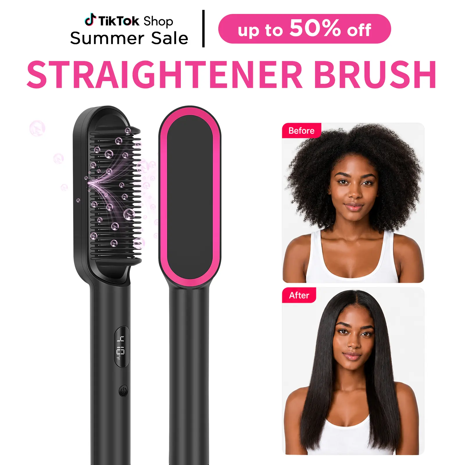 Viral Prizm 2-in-1 Hair Straightener Brush,Frizz Buster Ionic Hair Straightening Brush,Hair Straightener Comb,3D Anti-Scald,4 Temps, 5Min Fast Straightening,450°F, 20S Fast Heating,Auto Shut-Off,Dual Voltage #SummerVibes Hair Tools #tiktokshopsummersale