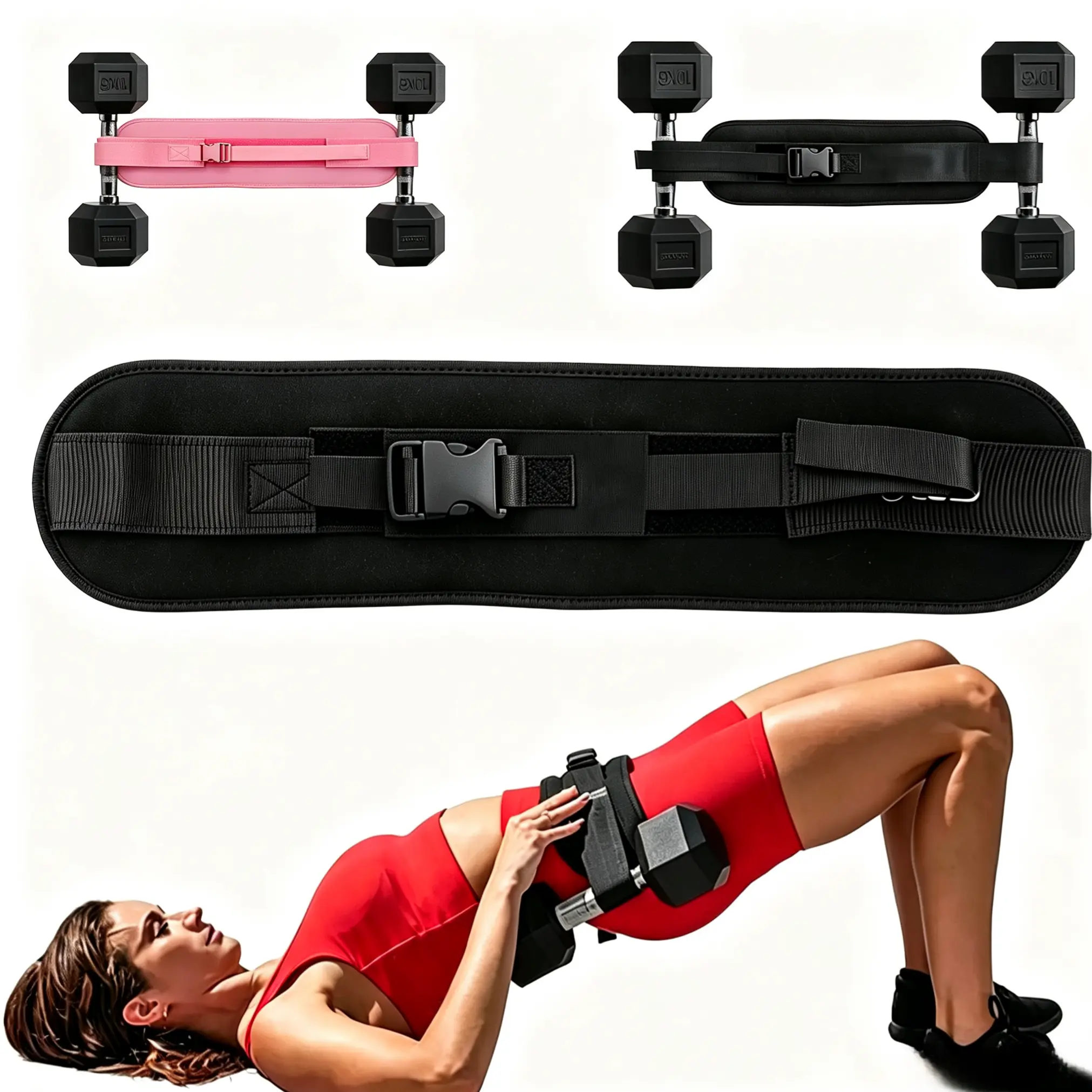Adjustable Dumbbell Hip Thrust Belt with Extra Padding & Shoulder Pad, Comfort Weight Lifting Accessory, Portable Home Glute Lower Body Training Fitness Equipment
