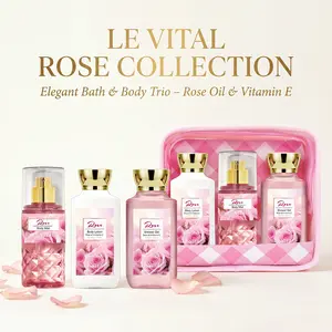 Le vital Rose Bath & Body Travel Set ,Combo Pack- 3oz Shower Gel + 3ozBody Lotion + 3oz Body Mist | Rich Lather, Long-Lasting Freshness,  Fragrance, Luxury, Lightweight |The Ultimate Gift for Her - Mom, Wife, Sister, Girlfriend ,Matching Couple Sets!, Bod