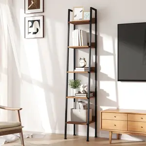 Murago 4and 5-Tier Rustic Brown Bookshelf, Bookcase, Anti-tipping Small Space Wooden Storage Shelf Organizer, for Living Room, Bedroom, Study, Balcony