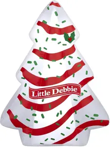 Gemmy Little Debbie Christmas Tree Cake Inflatable 4.5 Ft Tall Indoor Outdoor Holiday Decoration with Red Stripes Green Sprinkles Standing Ornaments