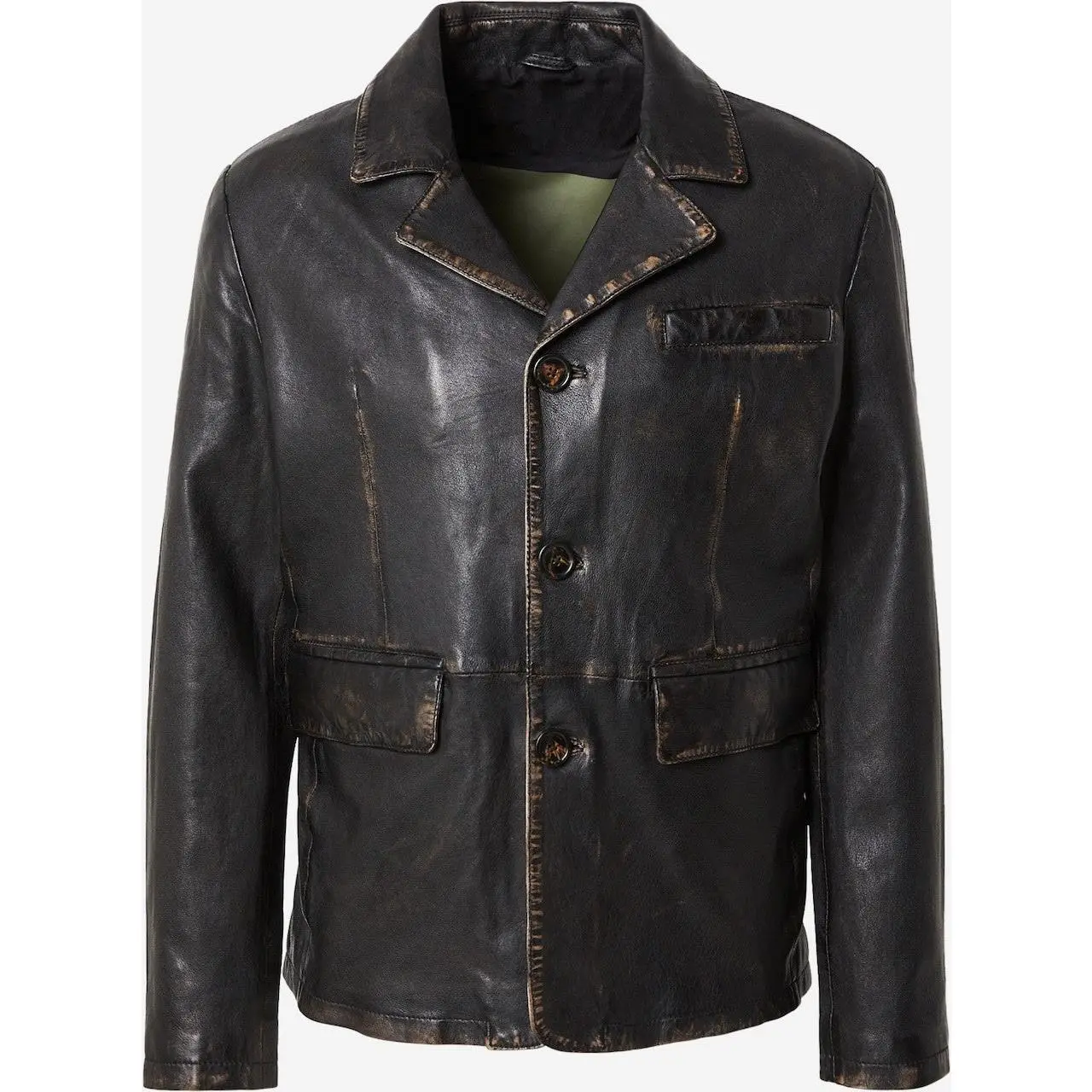 Men's Vintage Leather Blazer Jacket – Distressed Black