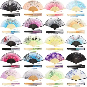 20 count Floral Hand Fan Chinese  Style Folding Fan Silk Handheld Fan Foldable  Framed Foldable Fan Fabric Silk Fans with Elegant Tassel Decorative Folding Fans (Fresh Style)