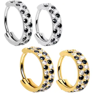 18G CZ Double Row Checkerboard Implant Grade Titanium Nose Hoop