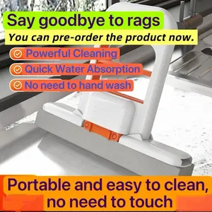 Foldable Mini Sponge Mop Self Squeeze Kitchen Table Cleaning Mop Super Absorbent Desktop Cleaner Portable Easy to Clean No Hand Wash Needed