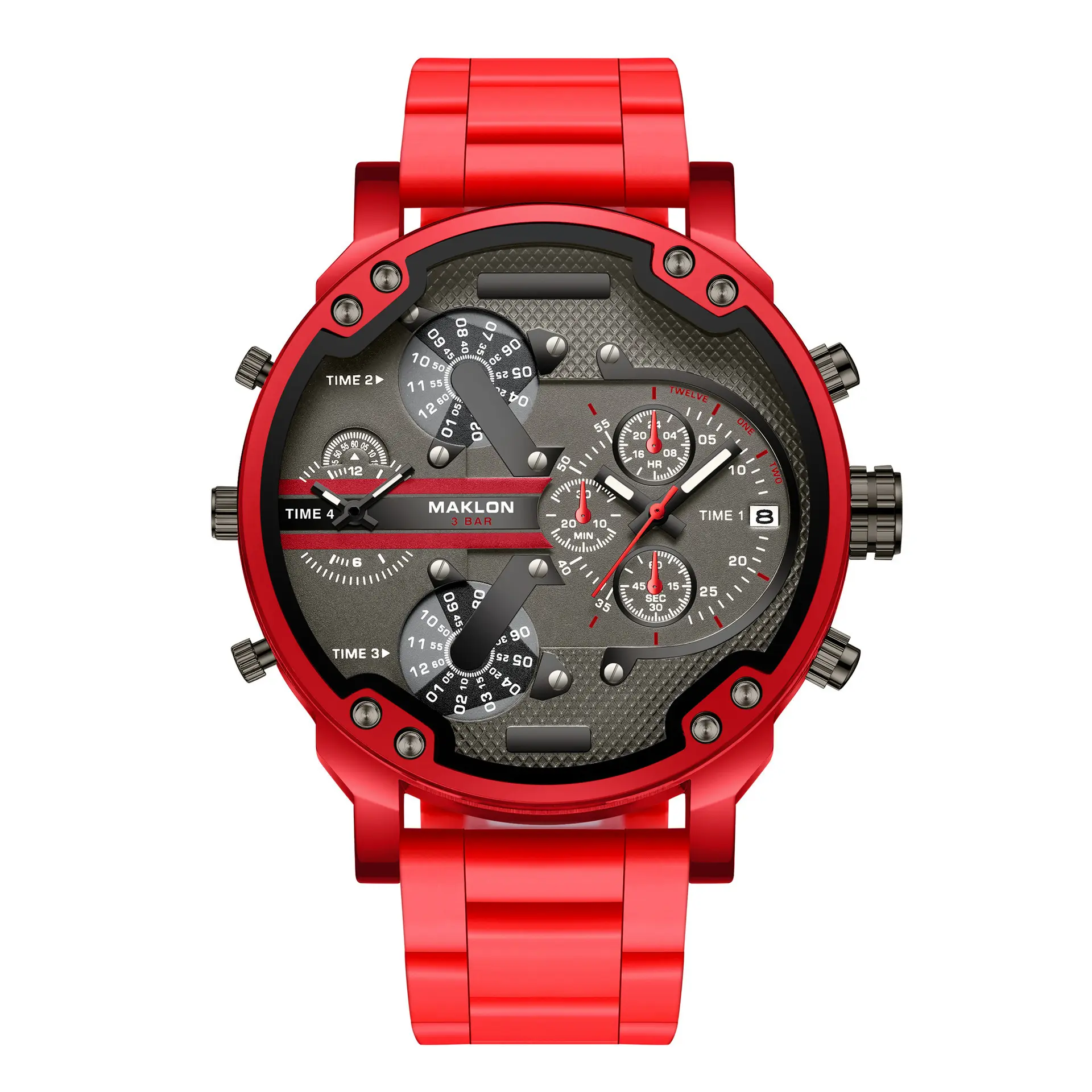 Men's Oversized Chronograph Analog Wristwatch - Oversize Face, Round Dial, Dual Time, Multifunctional Bold Sporty Metal Band, Chronograph Bracelet Watch, Fashionable Wristwatch, Bold Look, Multiple Time Zones, Quartz, Buckle, Casual Fashion Watch