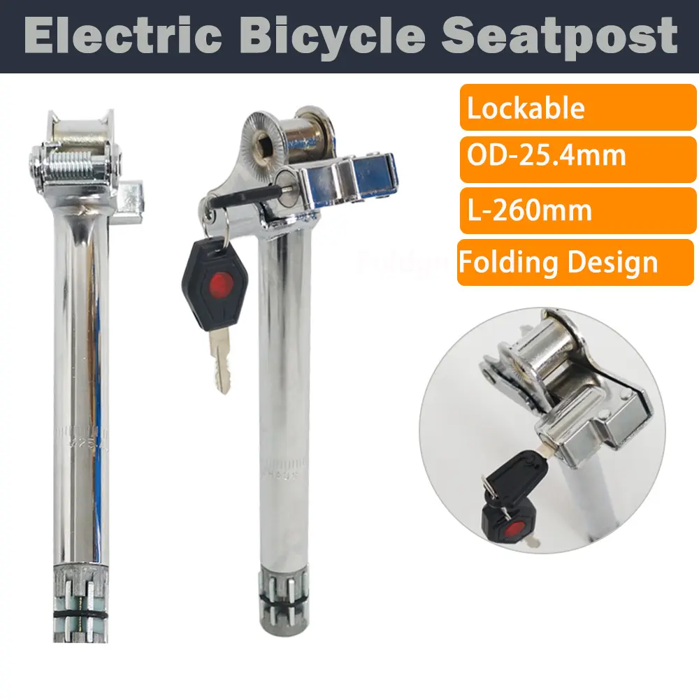 Electric Bike Seat Post Tube 25.4mm/ 1inch Folding Seatpost with Lock Anti Theft Locking Saddle Post for Repairing Silver Tone E Bicycle Seat Post Practical Bike Accessory