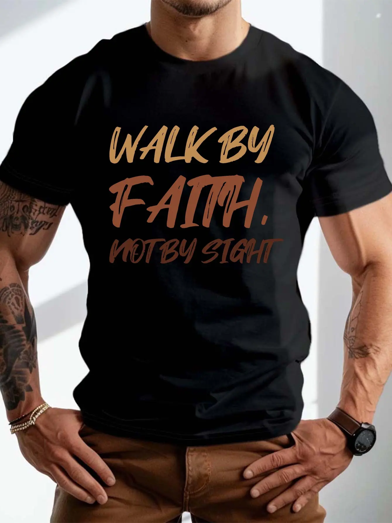 Men'S Faith Walking T-Shirt - Inspirational Religi unisex soft cotton short sleeve t shirt, vintage graphic casual tee for men women teens, perfect birthday holiday gift for camping travel gym daily street casual wear