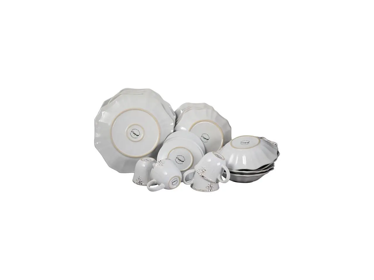 Elama Fleur De Lys 20 Piece Dinnerware Set, White