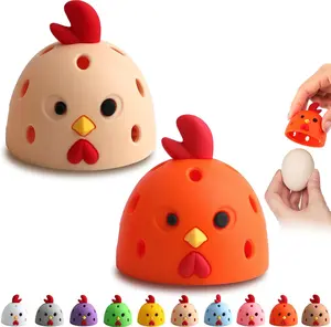 QUSEVOO 2PCS Chick-Shaped Silicone Egg Brush Cleaner, Food-Grade Odorless BPA-Free Kitchenware, Compact Cute Kitchen Gadgets for Fresh Eggs & Vegetables, Portable Easy-Clean Multicolor Utensil