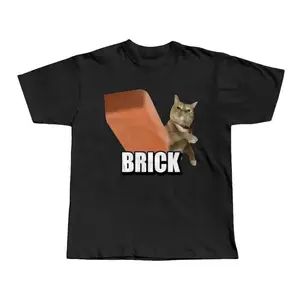 [Graphic T-shirt]Funny Cat Throwing Brick Graphic T-Shirt – Meme Silly Cats Tee, Unhinged Humor Shirt, Unisex Casual Short Sleeve Crew Neck Top, Soft Cotton Breathable Everyday Wear, Cat Lover Gift, Weird Novelty Graphic Tee, Trendy Meme Shirt