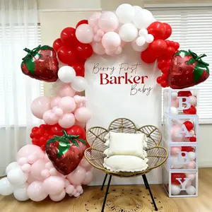 Strawberry Balloon Arch Kit Red, Pink & White Balloons with Strawberry Foil for First Birthday