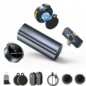 2 Pack Wireless Lavalier Microphone for iPhone iPad Android with Charge Case, Mini Clip/Magnetic Mic for Lightning/USB-C Smart Device Video Recording, Vlogging, YouTube, Interviews