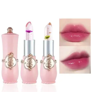2PCs color changing lipstick, pink crystal flower jelly Ph mood long lasting labiales lip care moisturizer lip balm Korean magic lip gloss lip tinted stain makeup set for women Cosmetic Glossy Hydrate Moisture Hydrating Moisturizing