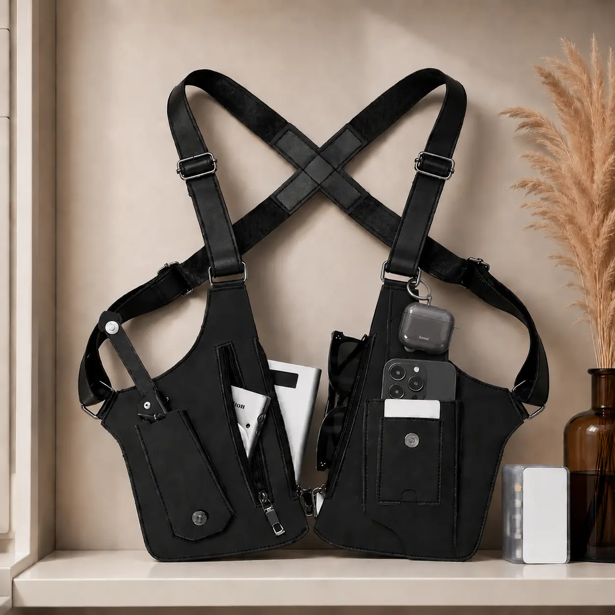 Anti-Theft Men's Double-Shoulder Underarm Pouch - Hidden Strap, Wallet Pocket, Holster, Phone Storage, Adjustable Strap - Athletic, Gym-Style, Sport Options for Outdoor Leisure, Hunting, Gym Use, Athletic Shoulder Bags, Gym-Style Shoulder Bags