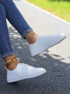 New Fashion Versatile Casual Shoes for Women, Breathable Laces Board Sneakers, All-Season Plain Style, Comfortable Flat Sole