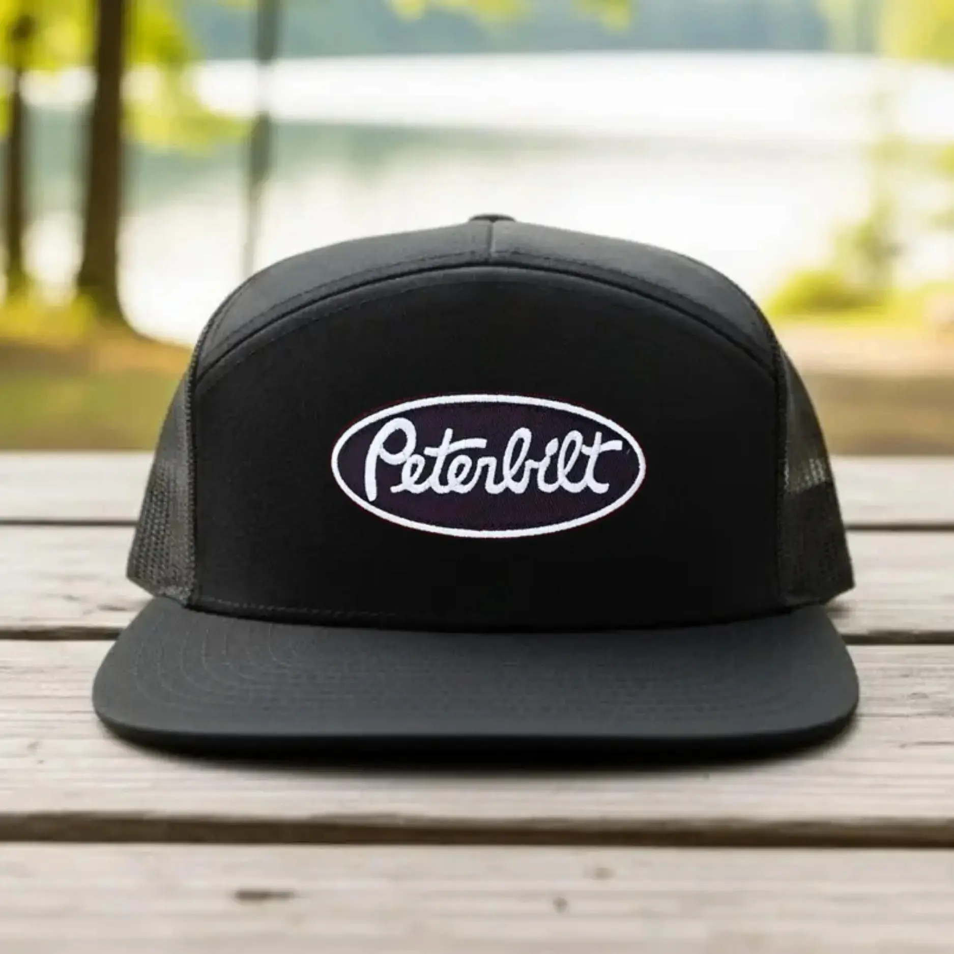 Peterbilt Trucker Hat, Embroidered Logo Snapback Cap, Vintage Mesh Trucker Hat, Adjustable Flat Bill Baseball Cap