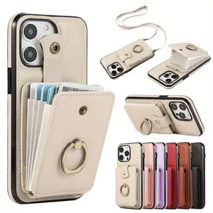 for iPhone 17/16e/ 16/ 15/ 14/ 13/ 12/ 11 Pro Max SE 2020/ SE 2022/ X/ XS/ XR/ XS Max 16 Plus 15 Plus 14 Plus 7 8 Plus 17 Air Case Wallet with Card Holder, 360 ° Rotation Finger Ring Holder Kickstand, RFID Blocking Protective Shockproof Cover