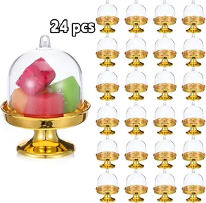 24pcs Mini Cake Stand with Dome, Golden Base Mini Donut Domes & Tiny Cake Stand for Cupcakes, Desserts, Candy Display - Perfect for Weddings, Birthdays, Parties camping essentials