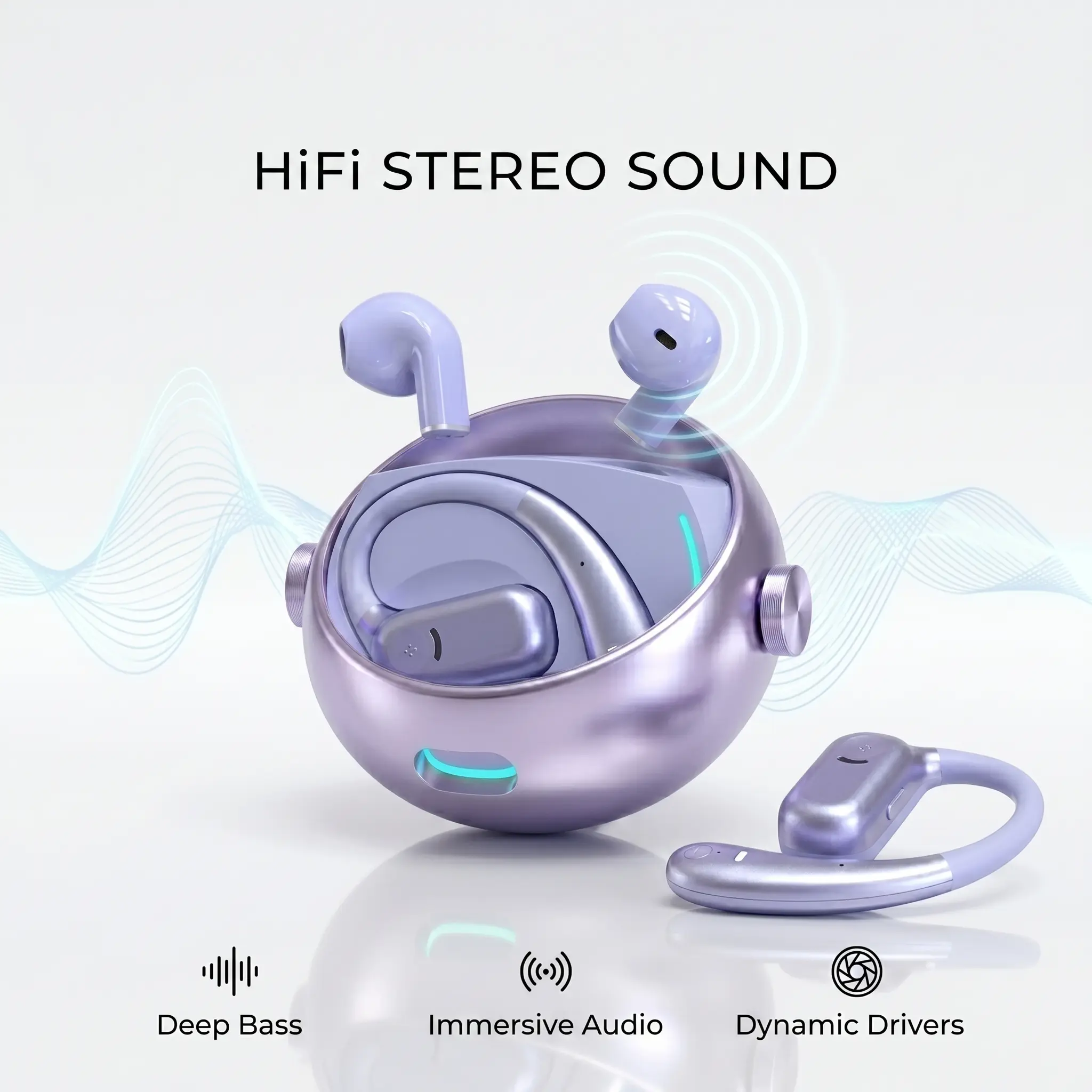 Pain-Free 2-in-1 Hybrid Earbuds | Rotating Star Ring for Custom Fit | Unshakeable Clip-On Sports Headphones | 40H Battery & Crystal Clear Sound | For Active Lifestyle