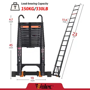 23 FT Telescoping Ladder, Aluminum Extension Ladder, 330 lbs Load Capacity, Multi-Purpose Collapsible Ladder for Home and Work; Orange