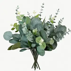 Mixed eucalyptus leaves and branches, artificial greenery branches with berries, Fake flower, Artificial Faux Greenery, suitable for spring and summer decoration, weddings, homes, hotels, offices, parties