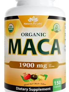 NaturaLife Labs Organic Maca Root – Black, Red & Yellow – 1900 mg per Serving – 150 Capsules – Gelatinized Peruvian Maca – Non-GMO, Gluten-Free, Vegan