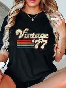 100% Cotton Unisex Vintage 1977 46 Birthday T-Shirt Vintage Retro Birthday Tees Casual Top