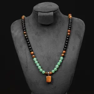 Virelyn S Money Attraction Necklace With GreenAventurine & Tiger Eye Pendant Healing Crystal Stone ，Anniversary, Vacation &Theme Parties Jewelry Charms Abundance Crystal bracelet，Long Chain，Sweater chain，Ideal Gift Jewelry for Men and Women