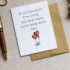 Love Greeting Card with Envelope for Wife Husband - Valentine's Day - Birthday - Wedding Everyday - Anniversary - Girlfriend Boyfriend