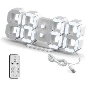 LED Clock,  Digital Wall & Desk  Clock with Snooze, Dimmable Display, Time Memory, 12/24H Date & Temperature, Remote Control Night Light for Bedroom, Office, Kitchen,  (White)