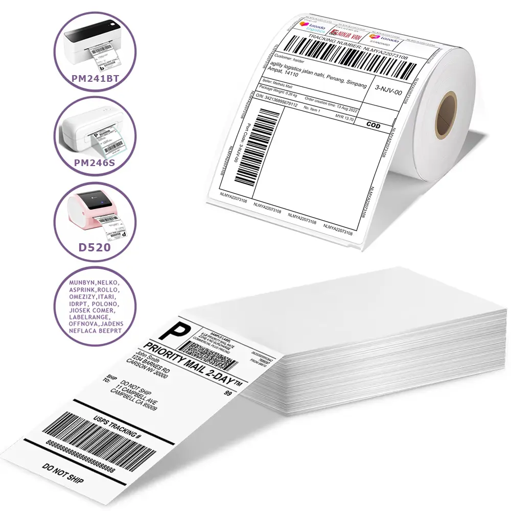 4x6'' Direct Thermal Labels, Thermal Printing Labels, Compatible with Zebra 2844 Zp-450 Zp-500 Zp-505 Printers, Durable High-Quality Paper Material for Thermal Barcode Printer Sticky Label