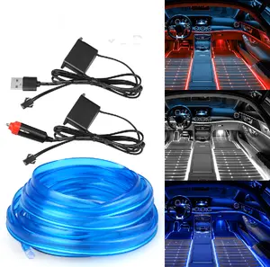 Car LED EL Wire Interior Ambient Light Strip, USB/Car Charger Powered, Flexible Neon Atmosphere Light, 2M/5M, Red/Blue/White, Universal for Cars Controlled RGBW Optic Multicolor