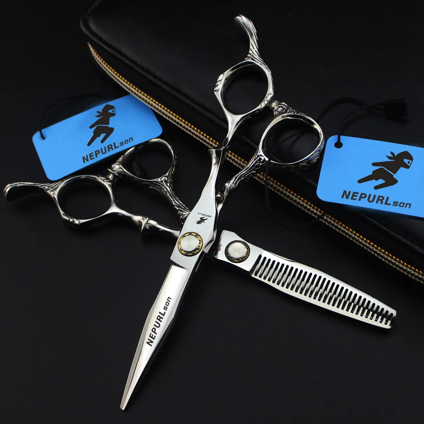 6.0 Inch Silver Color Large Wood Grain Bearing Handle High-End Hair Cutting Scissors, Styling Tools, 6cr Steel, Ergonomic Design, Unisex Home Use, Barber Equipment, Barber Supplies, Barber Accessories, Salon Equipment