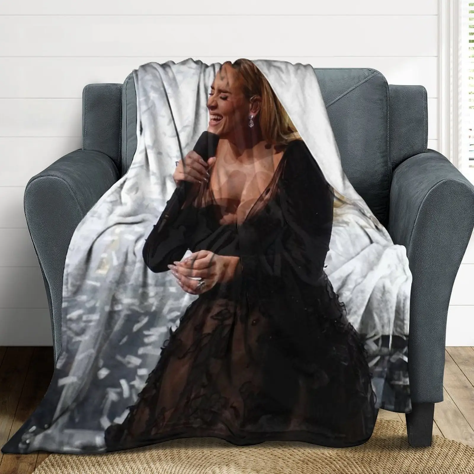 A flannel blanket with a print of idol singer Adele, soft and suitable for all seasons, perfect for office, sofa, bed, camping or travel 50*40 blanket plushthin quilt holiday gift Intense Nacho Printed Flannel Blanket