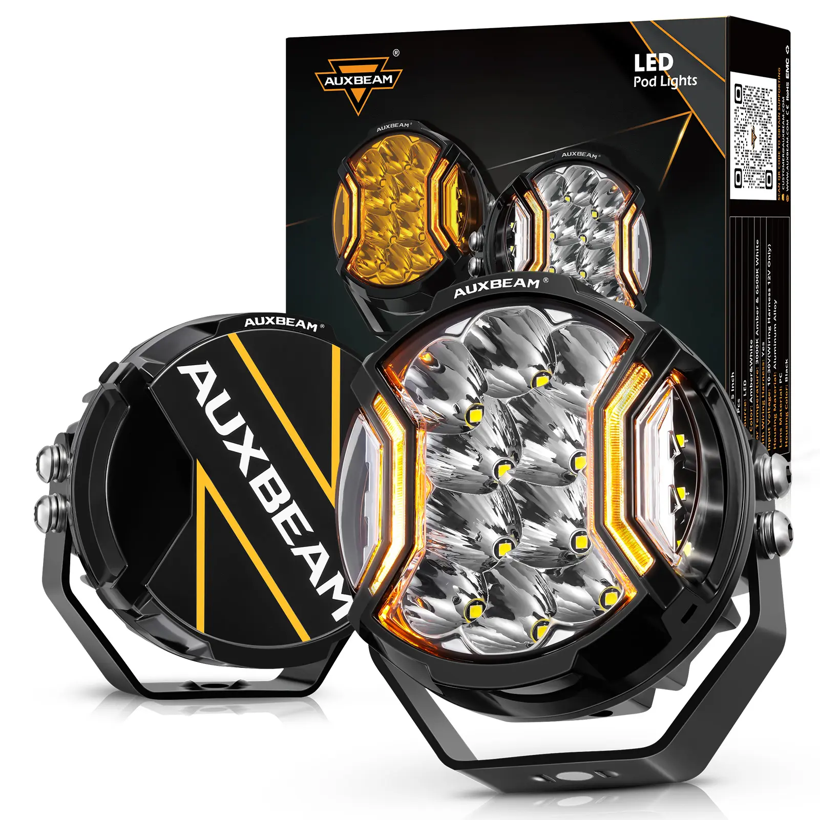 AUXBEAM V-ULTRA Series 5in Dual LED Pods - 172W White Amber Front Side Lights, Amber DRL, IP68 Waterproof Dual LED Lights for Offroad Jeep, Buses,car accessories