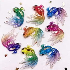 Colorful Glitter Fish Design Resin Ornament, 8 Counts/set Random Color Lucky Fish Decor, Pendant Jewelry Crafts Accessories, Fish Tank Decorations