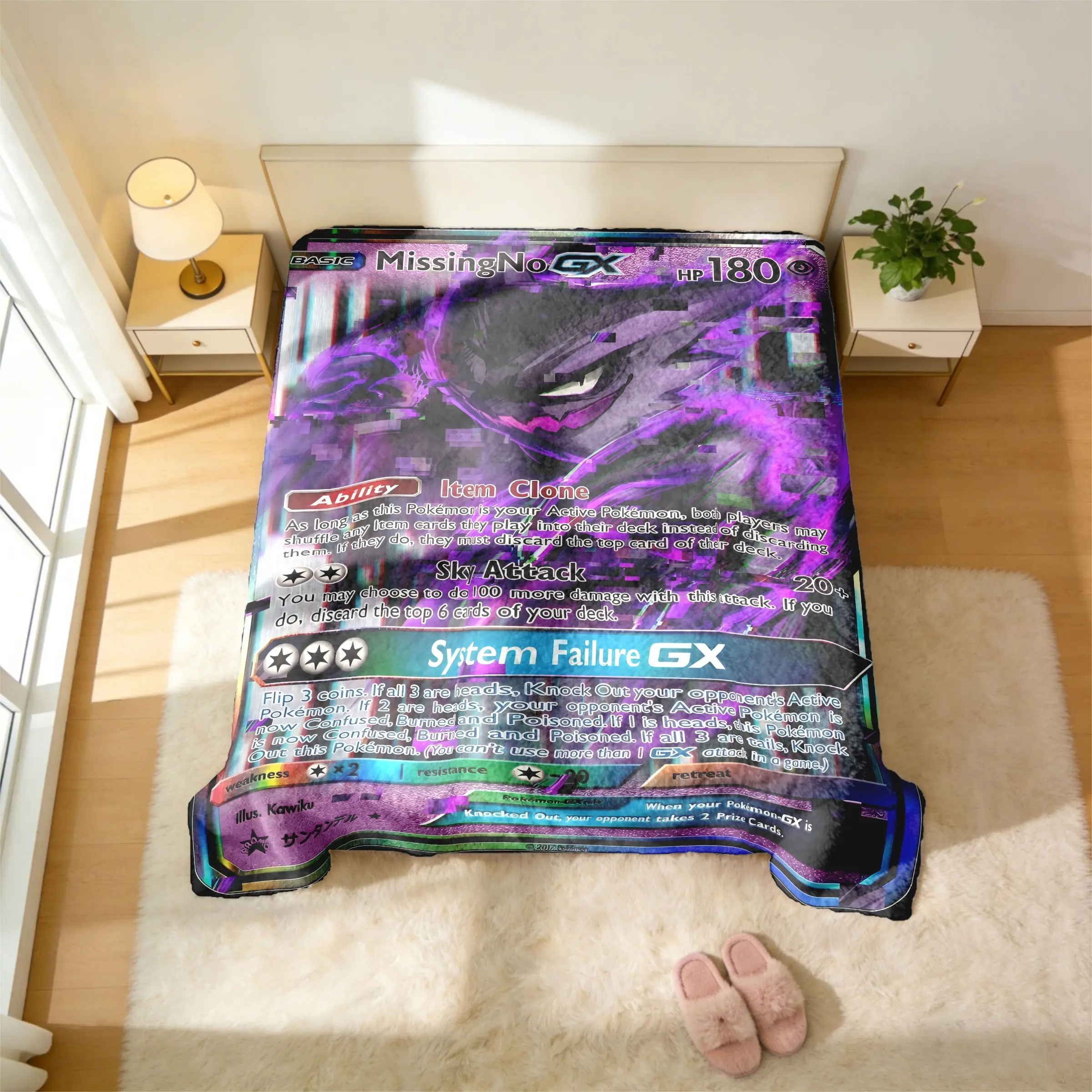 Pokémon MissingNo. GX Card Blanket, Flannel Printed Blanket (Glitch Art Design) - MissingNo. GX Card Motif Prints, Skin-Friendly & Machine Washable, Plush & Double Warmth, Multi-Scene Use, Perfect Gift for Pokémon Fans | Game Merchandise Collectible