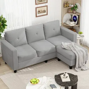 Walsunny 80'' Sectional Sofa Couch, L-Shaped Convertible sofa with Removable Pillows Cushions,wayfalr Reversible modular Sofa Bed,Movable Ottoman,Grey