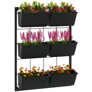 3 Tier Wall Mounted Hanging Planter with 6 Pots Adopts Vertical Planting Design to Save Floor Space and Create Dense Plant Wall for Small Balcony Patio and Indoor Decoration